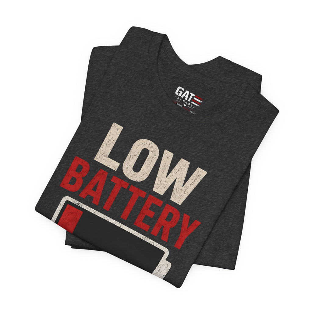 Low Battery Dad of 3 Kids Shirt, Funny Tired Dad Tee, Father of Four Gift, Parenting Humor Shirt, Exhausted Dad Graphic Tee