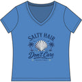 Salty Hair Don't Care V-Neck Tee — Women's Beachy Shell T-Shirt