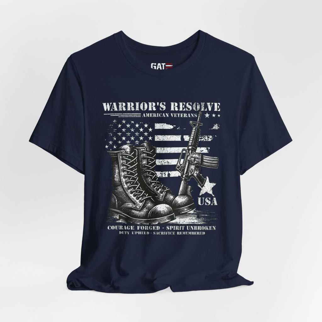 Warrior's Resolve Boots & Flag graphic Tee | Veteran USA Military Shirt