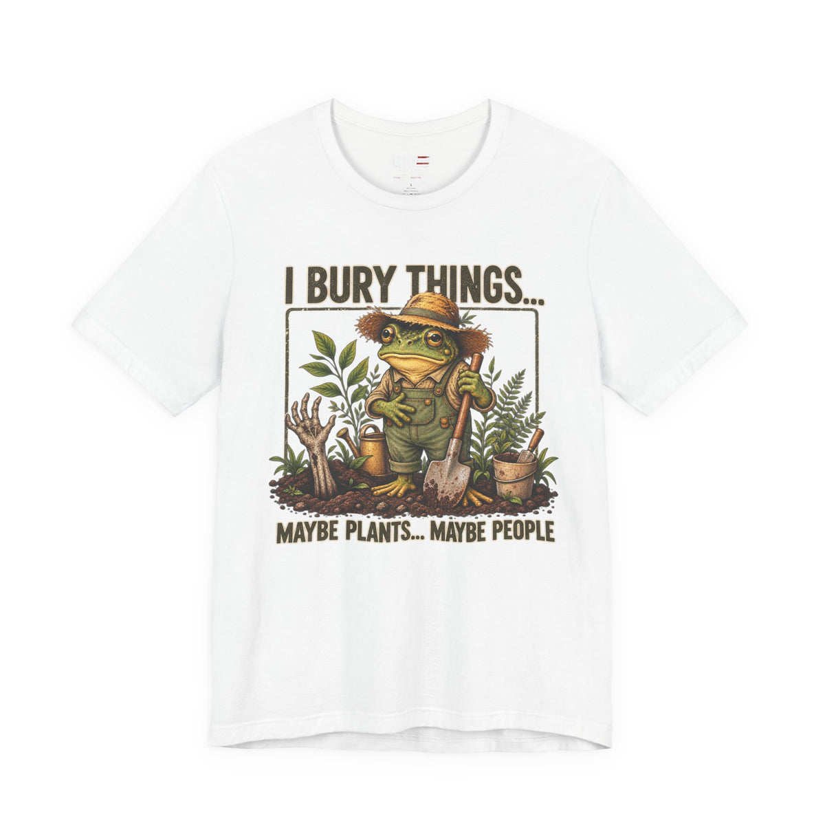 Funny gardener frog dark humor graphic T-shirt