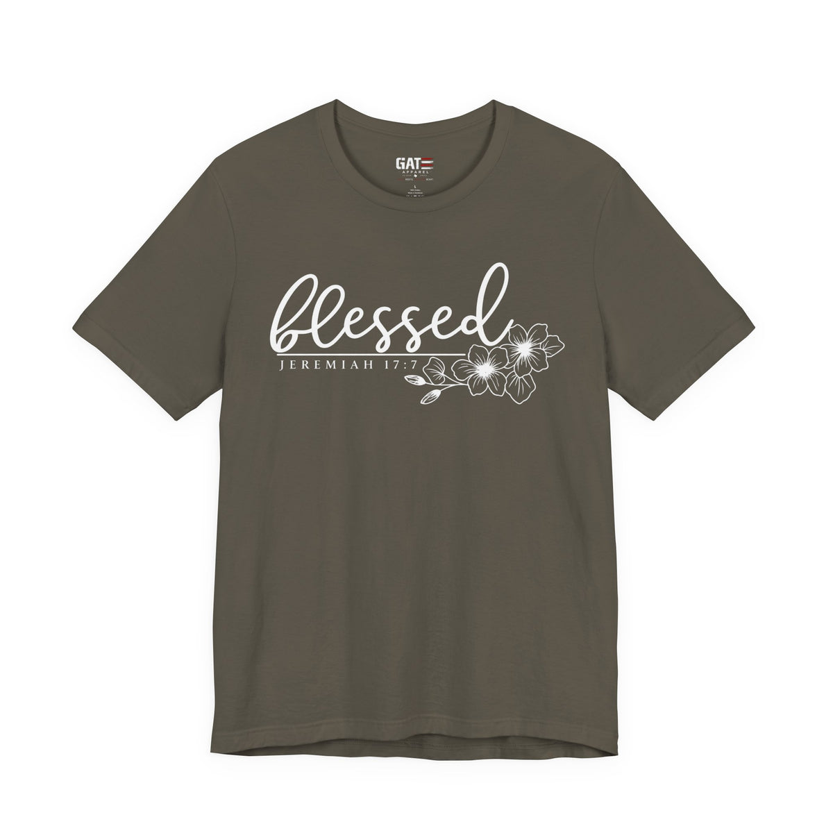 Blessed Floral Tee — 'Blessed' Script T-Shirt with Jeremiah 17:7 Bible Verse