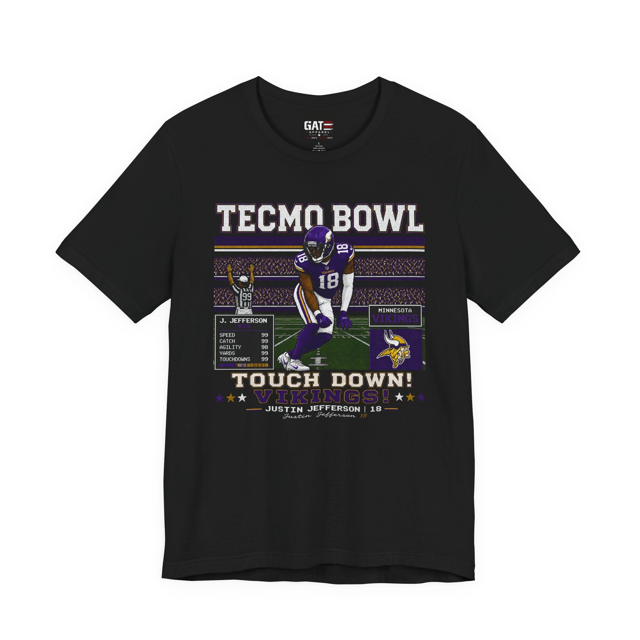 Justin Jefferson Tecmo Bowl Shirt Retro Football Tee JJettas Griddy Graphic Vintage Video Game Style Gift for Football Fans