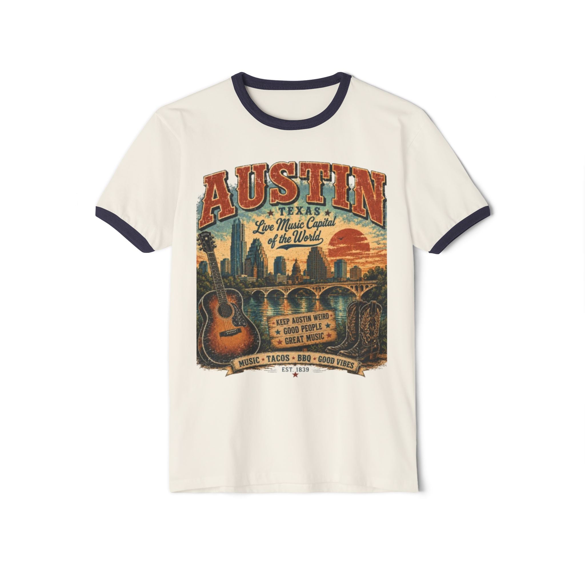Austin Texas Vintage Guitar Ringer Tee