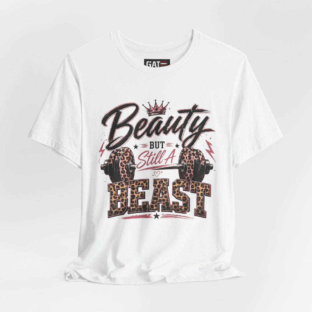 Beauty But Still A Beast Shirt, Women's Gym Shirt, Leopard Print Workout Tee, Fitness Shirt for Her