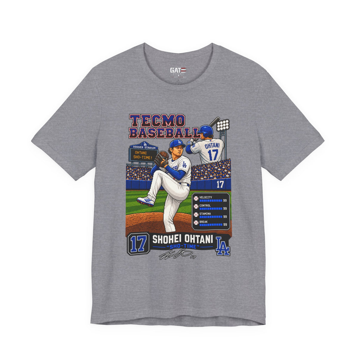 Los Angeles Dodgers – Shohei Ohtani – Retro Baseball Card Graphic Tee — 'Tecmo Baseball' Design