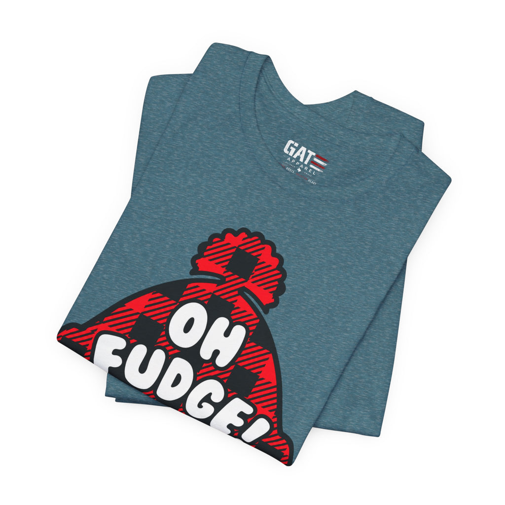 Oh Fudge! Plaid Beanie Graphic Tee — Funny Holiday Winter Shirt