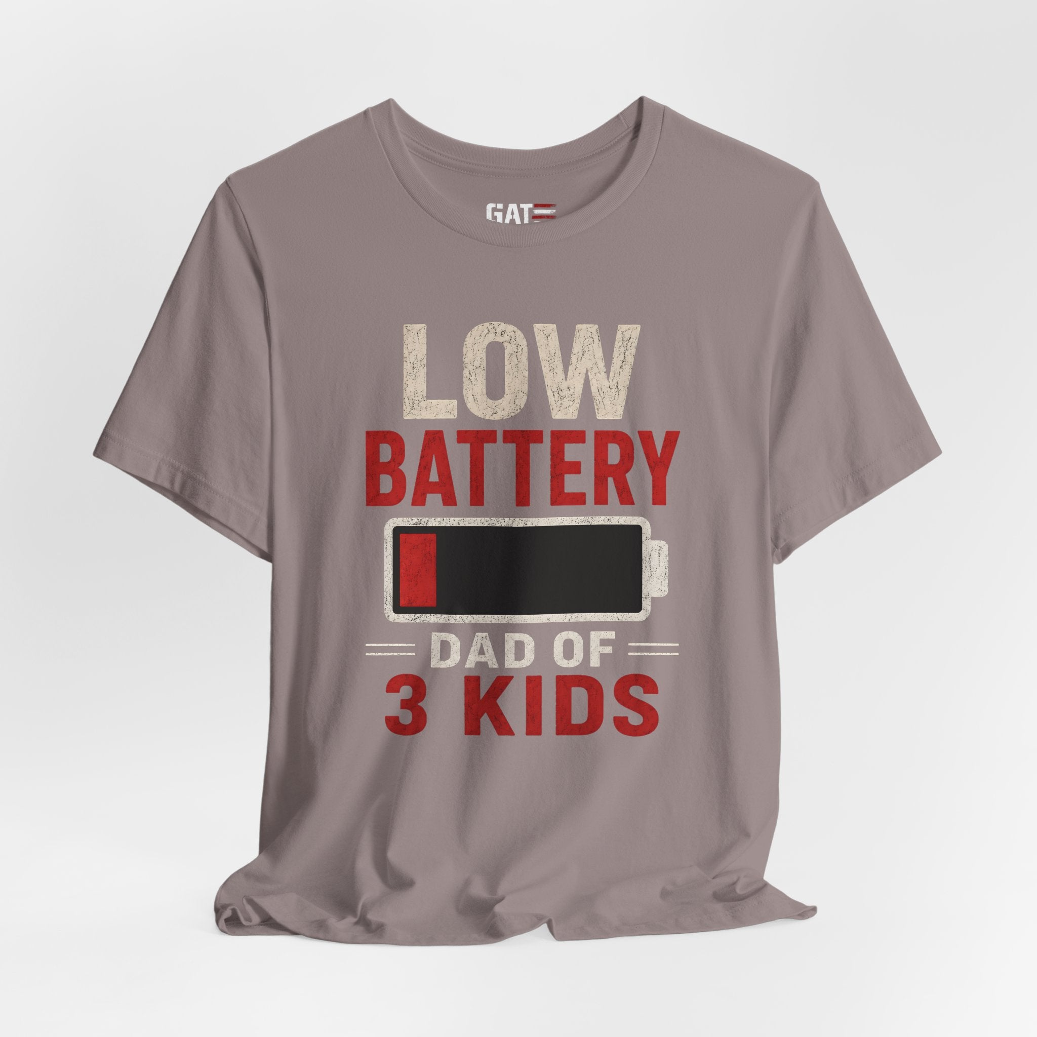 Low Battery Dad of 3 Kids Shirt, Funny Tired Dad Tee, Father of Four Gift, Parenting Humor Shirt, Exhausted Dad Graphic Tee