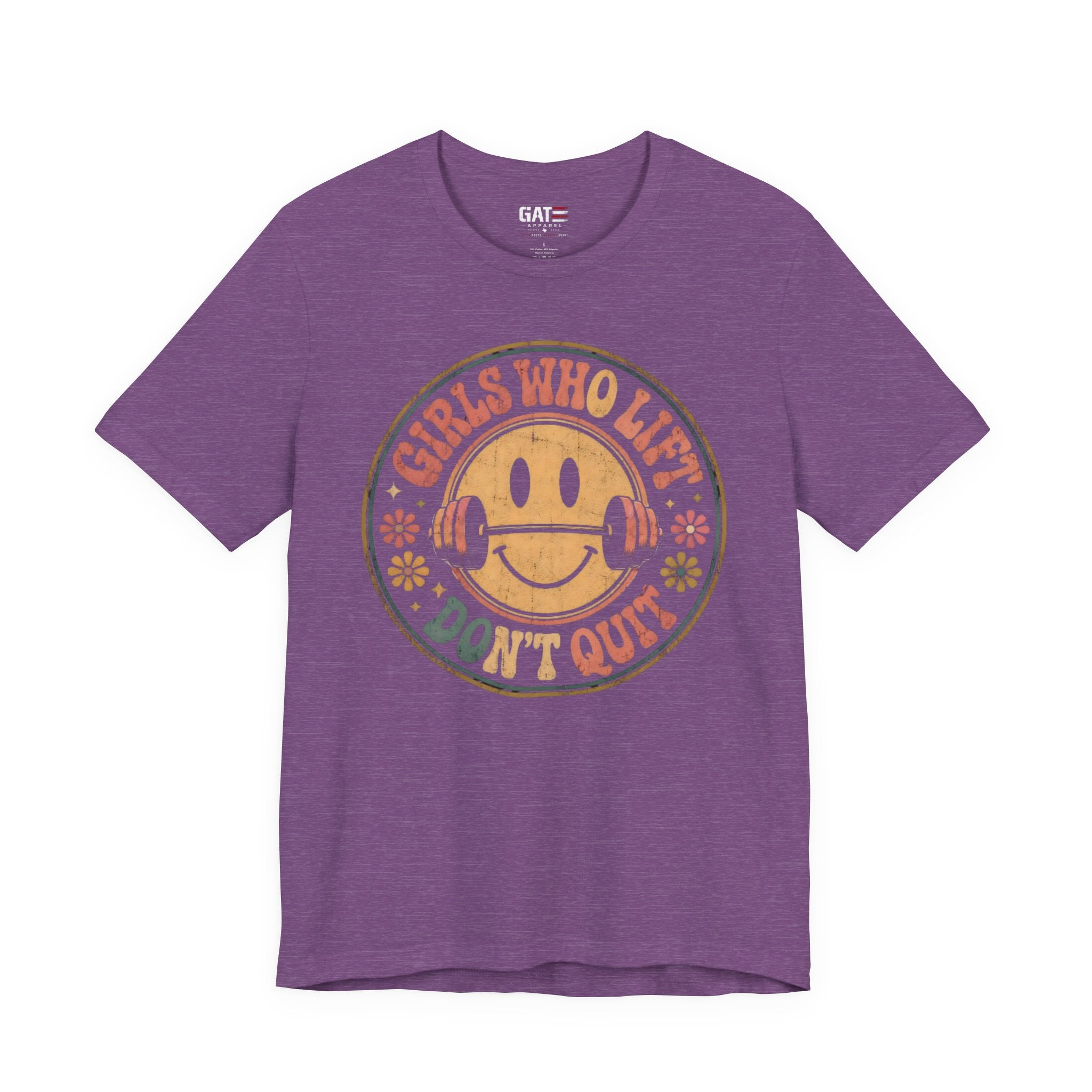 Girls Who Lift Don't Quit Shirt, Retro Smiley Face Gym Tee, Cute Fitness Shirt, Weightlifting Shirt, Workout Gift for Women
