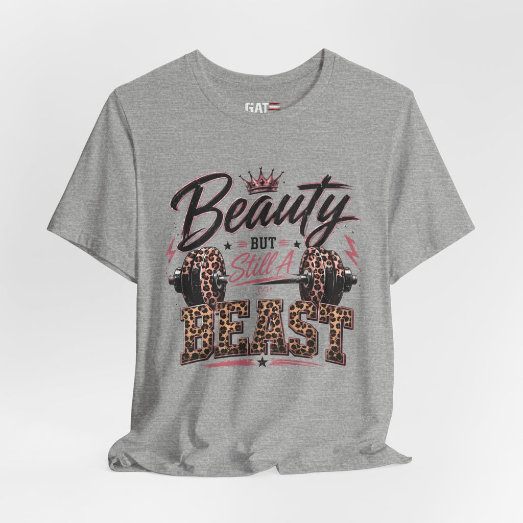 Beauty But Still A Beast Shirt, Women's Gym Shirt, Leopard Print Workout Tee, Fitness Shirt for Her