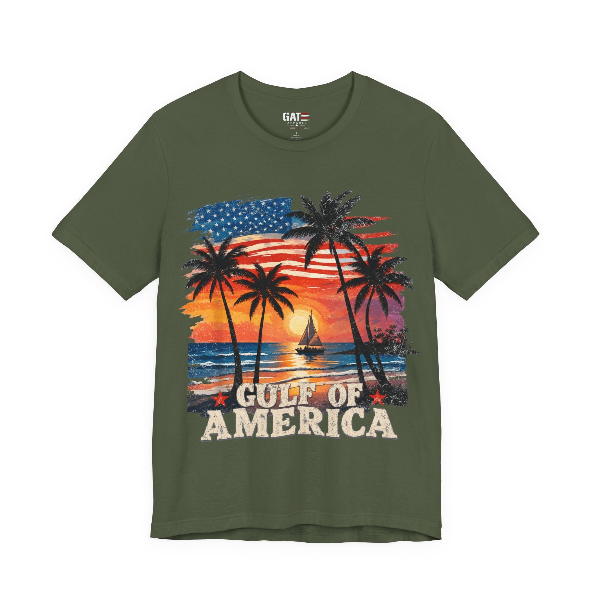 Gulf of America Sunset T-Shirt — Patriotic Palm Beach Tee