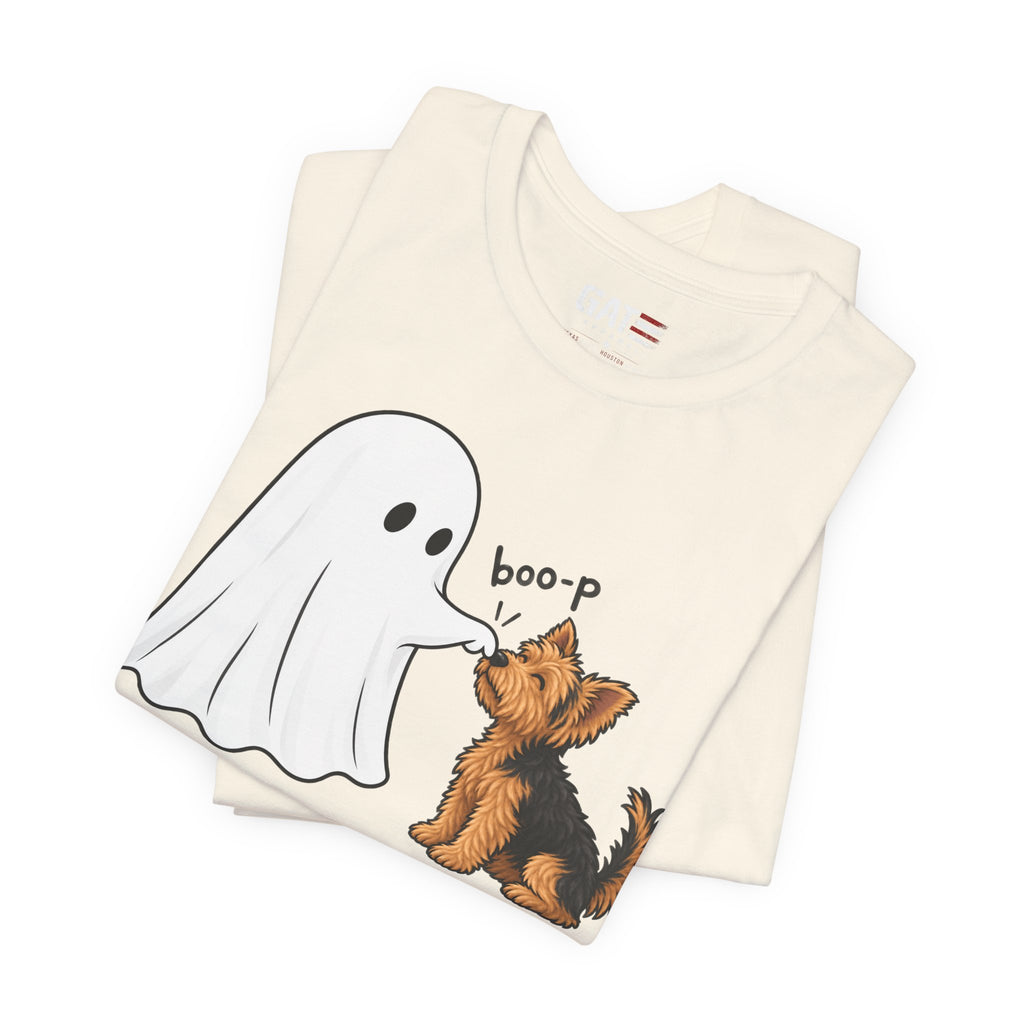 Halloween Ghost & Terrier— "boo-p" Cute Dog Halloween T-Shirt