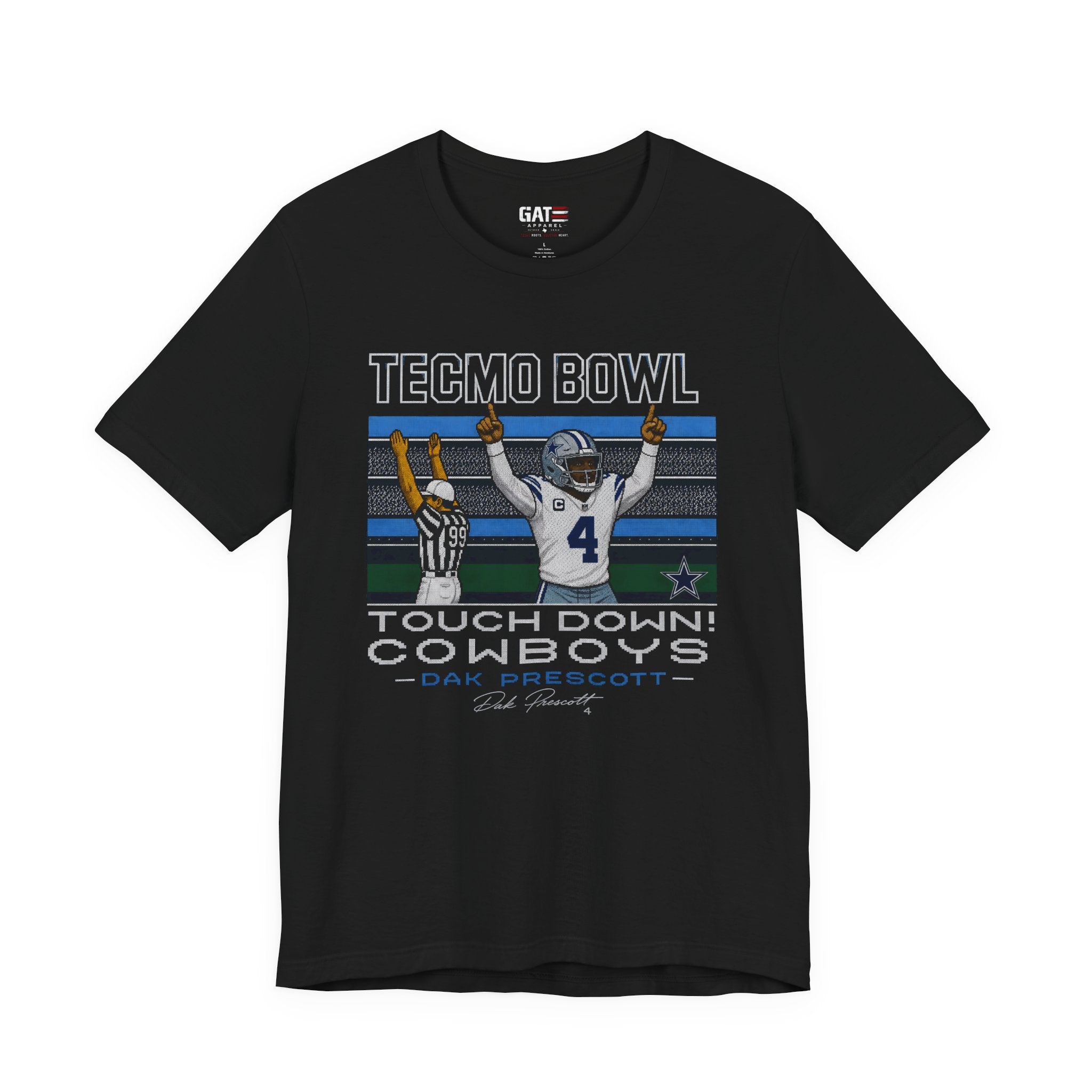 Dak Prescott Tecmo Bowl Shirt, Here We Go Dallas Football Team Tee, Retro Pixel Art Quarterback Game Day Gift