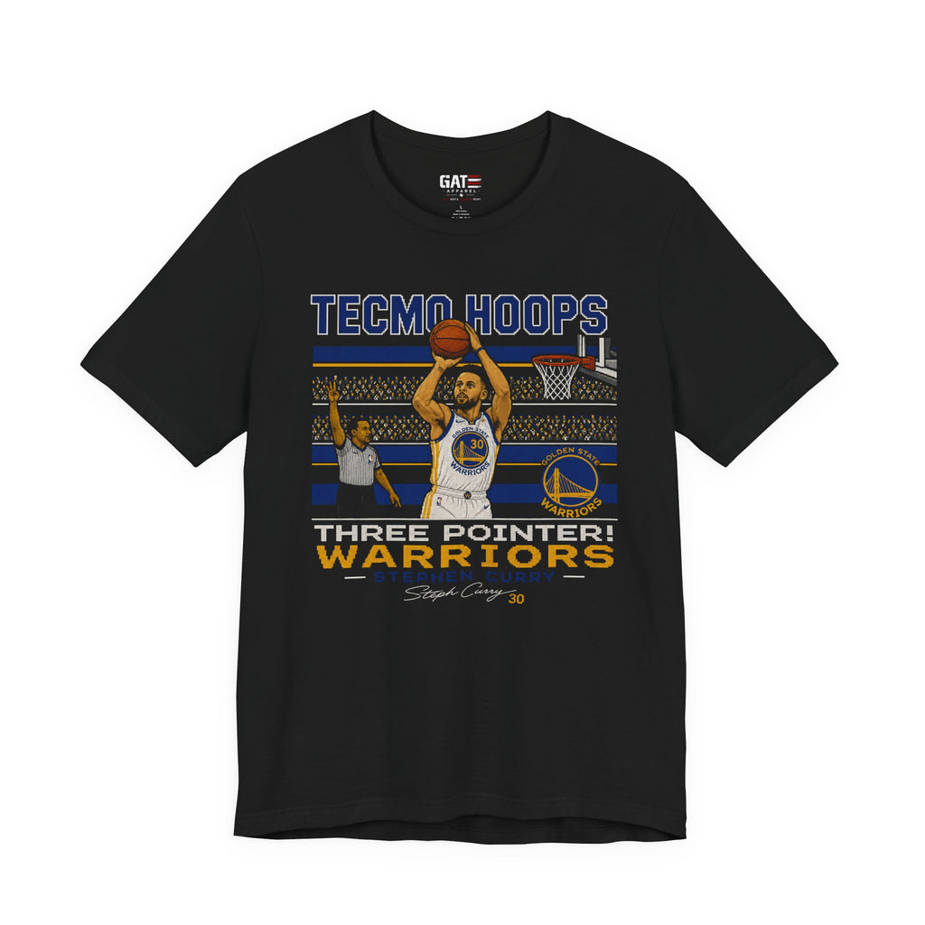 Tecmo Hoops Steph Curry Three Pointer Warriors Tee | Basketball Retro Arcade Shirt