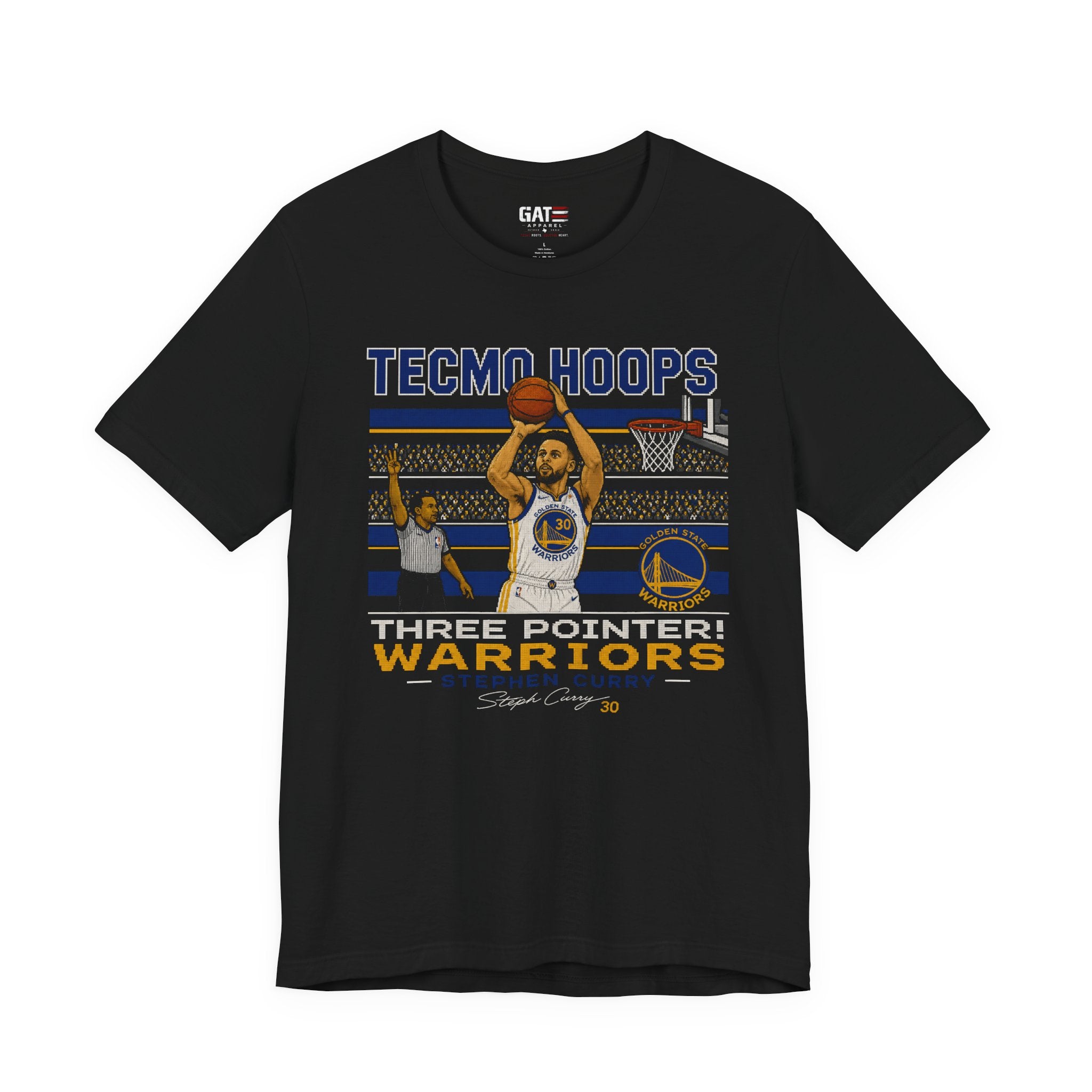 Tecmo Hoops Steph Curry Three Pointer Warriors Tee | Basketball Retro Arcade Shirt