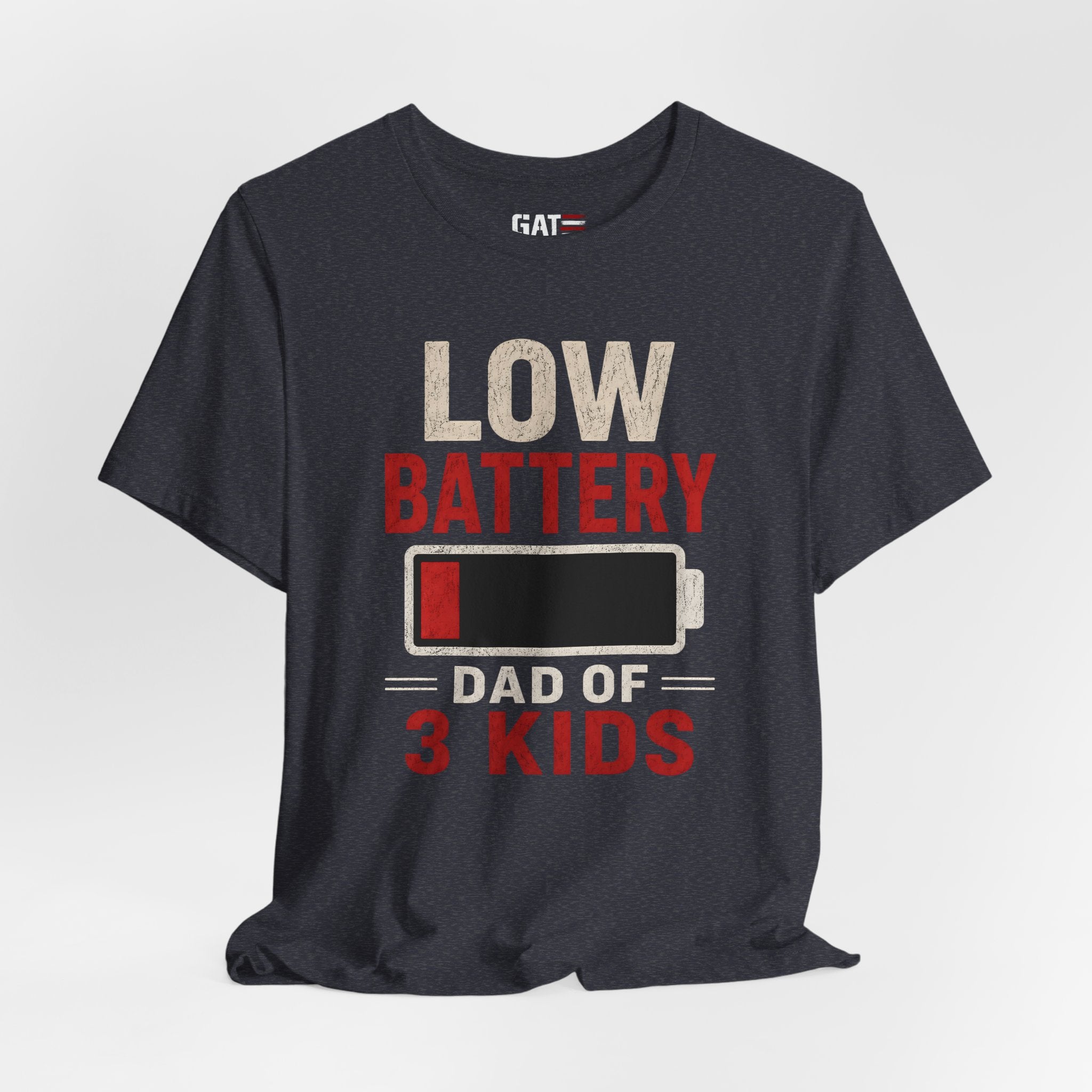 Low Battery Dad of 3 Kids Shirt, Funny Tired Dad Tee, Father of Four Gift, Parenting Humor Shirt, Exhausted Dad Graphic Tee