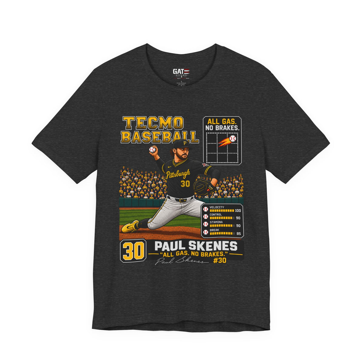 Pittsburgh Pirates – Paul Skenes – Tecmo Baseball Tee – "All Gas, No Brakes" Vintage Baseball T-Shirt