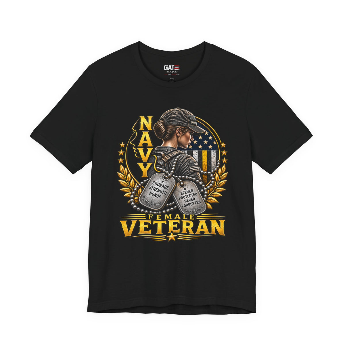 Female Navy Veteran Dog Tags Shirt | Patriotic Military Tee