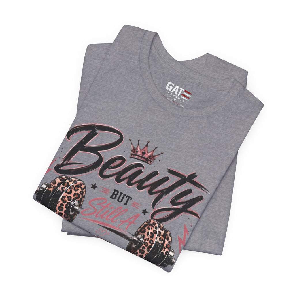 Beauty But Still A Beast Shirt, Women's Gym Shirt, Leopard Print Workout Tee, Fitness Shirt for Her