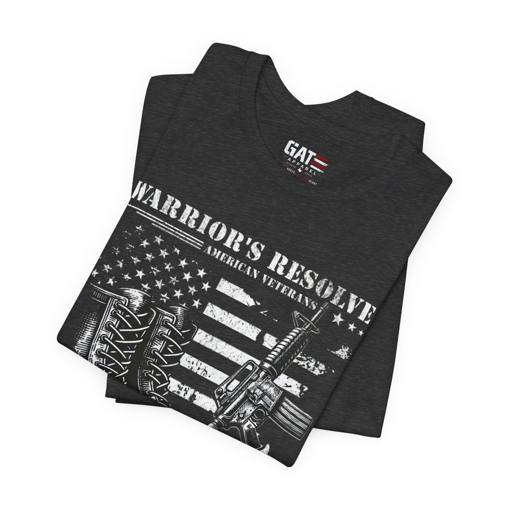 Warrior's Resolve Boots & Flag graphic Tee | Veteran USA Military Shirt