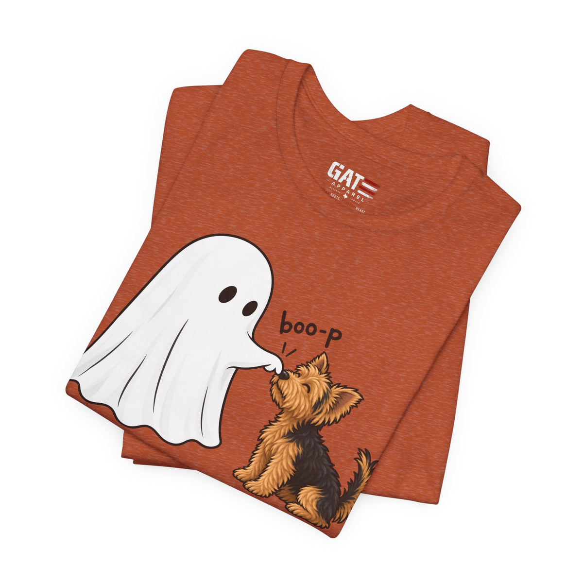Halloween Ghost & Terrier— "boo-p" Cute Dog Halloween T-Shirt