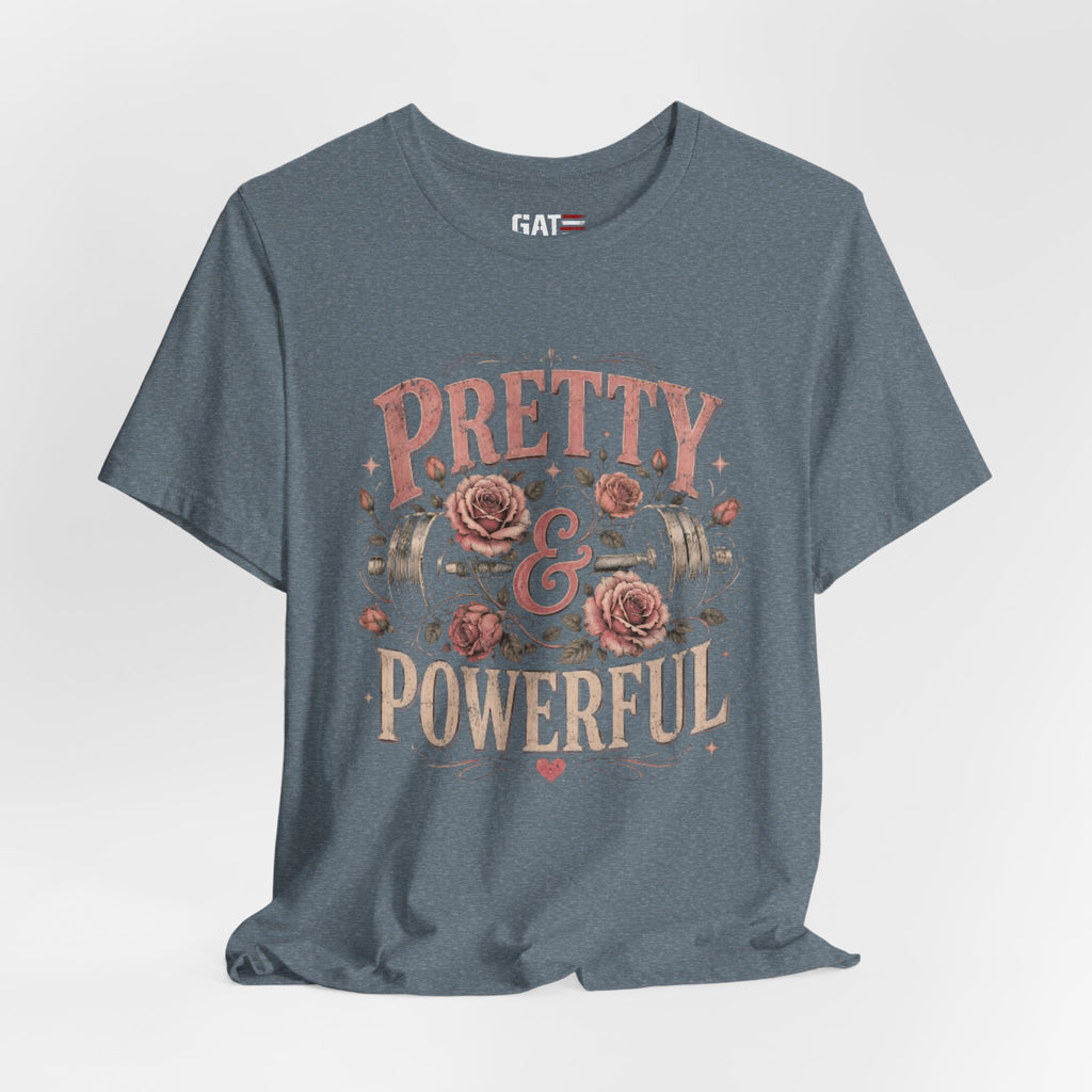 Pretty and Powerful Shirt, Women's Gym Shirt, Weightlifting Tee, Cute Fitness Shirt, Workout Gift for Strong Women