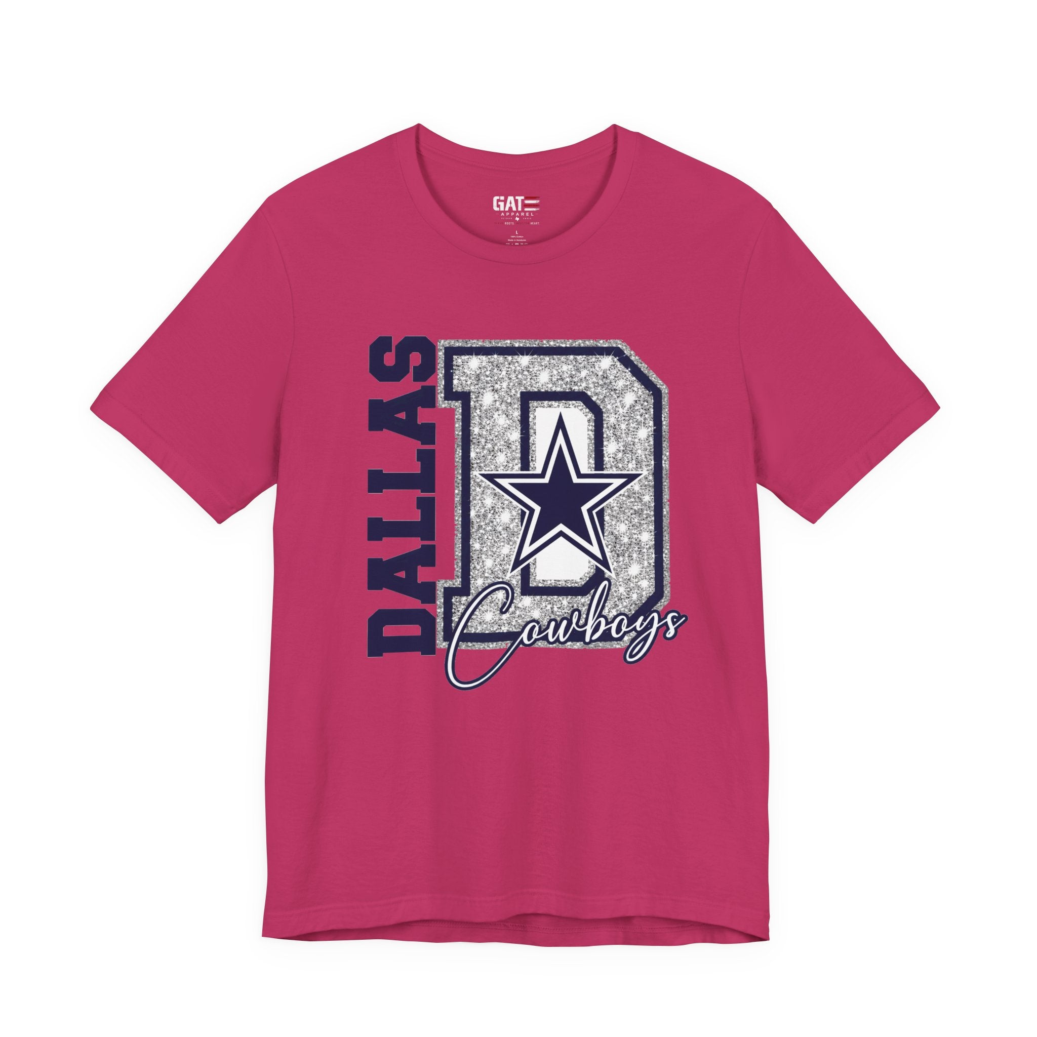 Dallas Football Glitter D Shirt, Blue and Silver Game Day Tee, Western Script Graphic Shirt, Sparkle Fan Apparel