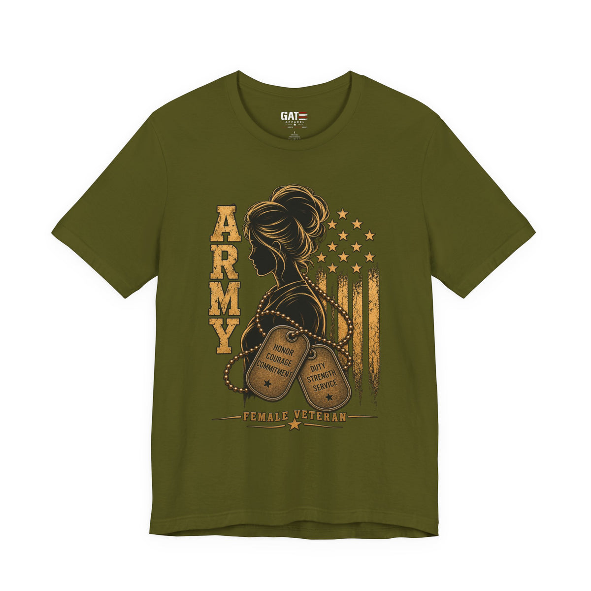 Female Army Veteran Shirt | Dog Tags & American Flag Tee