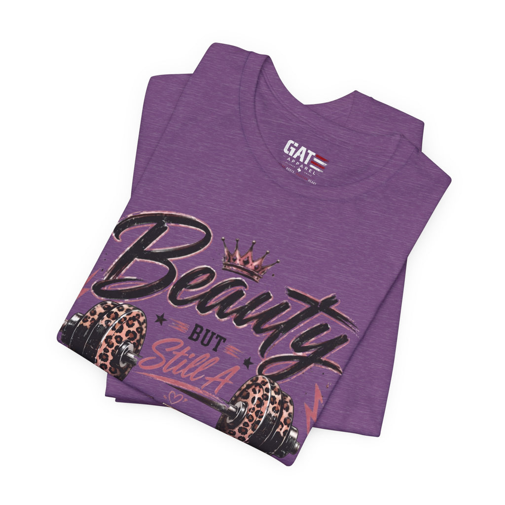 Beauty But Still A Beast Shirt, Women's Gym Shirt, Leopard Print Workout Tee, Fitness Shirt for Her