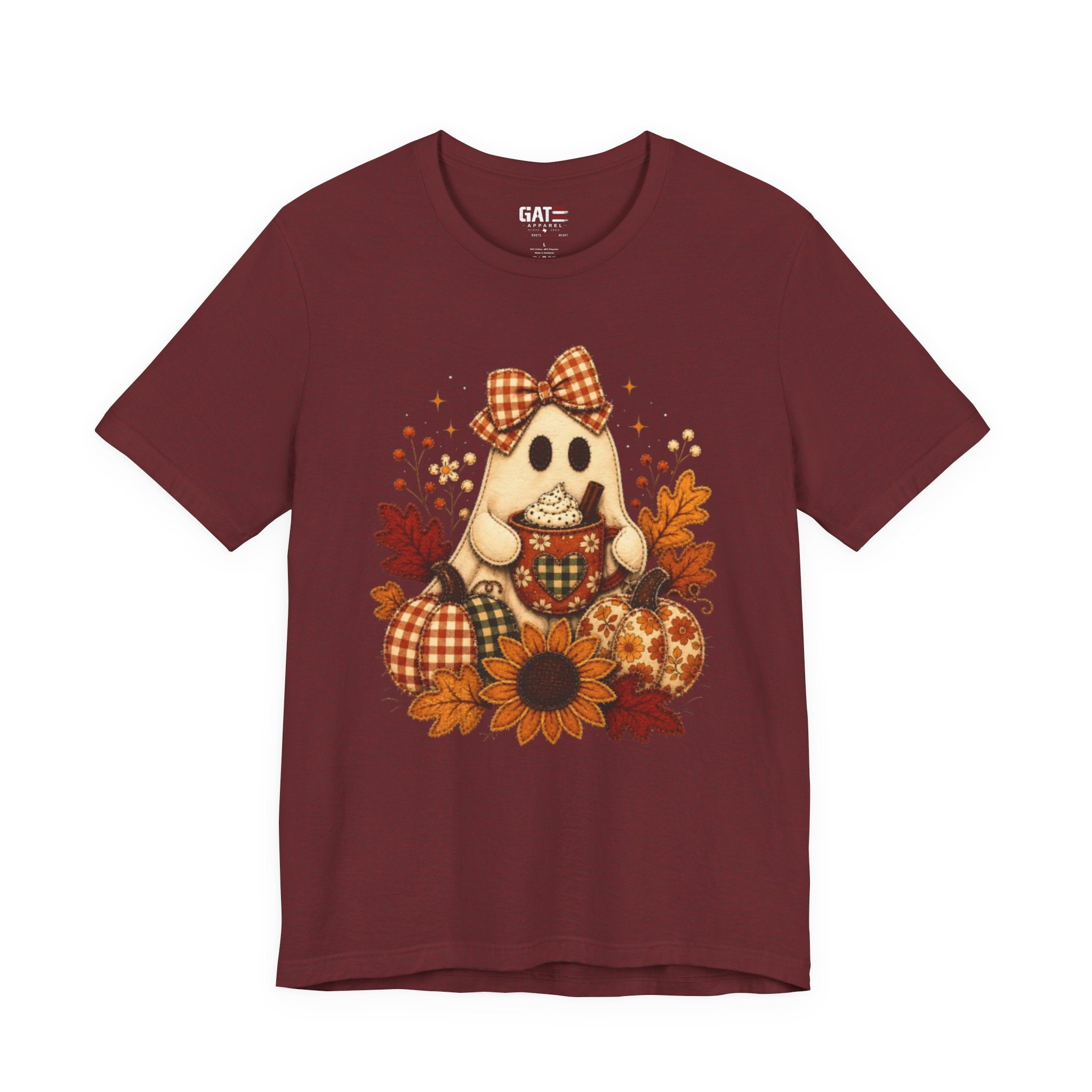 Halloween Ghost Tee — Cute Fall Pumpkin, Sunflower & Plaid Bow Shirt