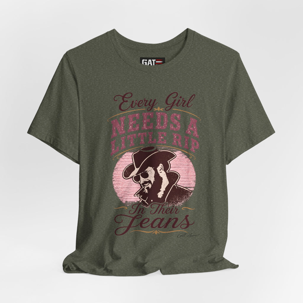 Every Girl Needs A Little Rip In Their Jeans Pink Text Shirt | Dutton Ranch| Yellowstone Inspire Shirt