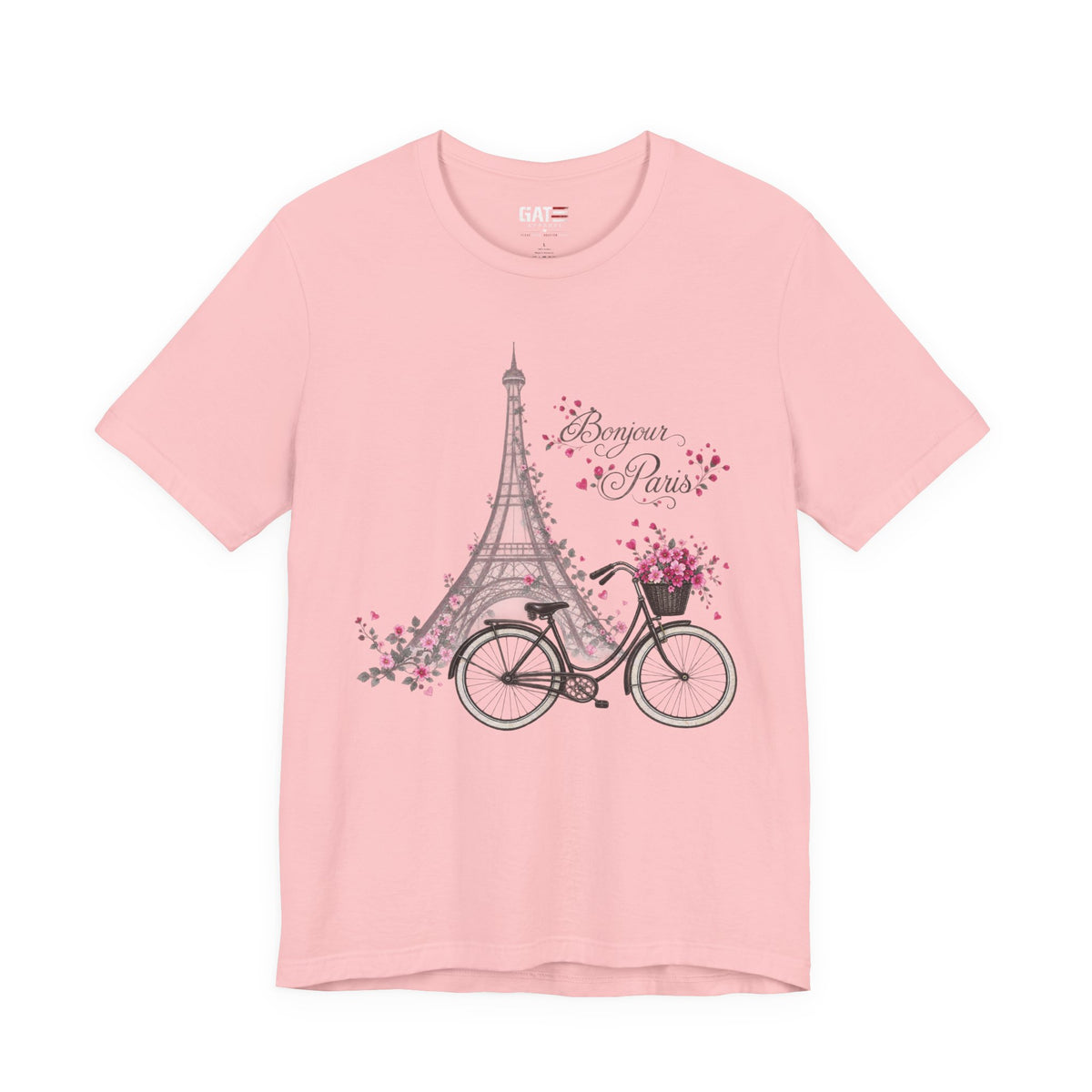 Bonjour Paris Eiffel Tower bicycle and floral graphic T-shirt - product image 16