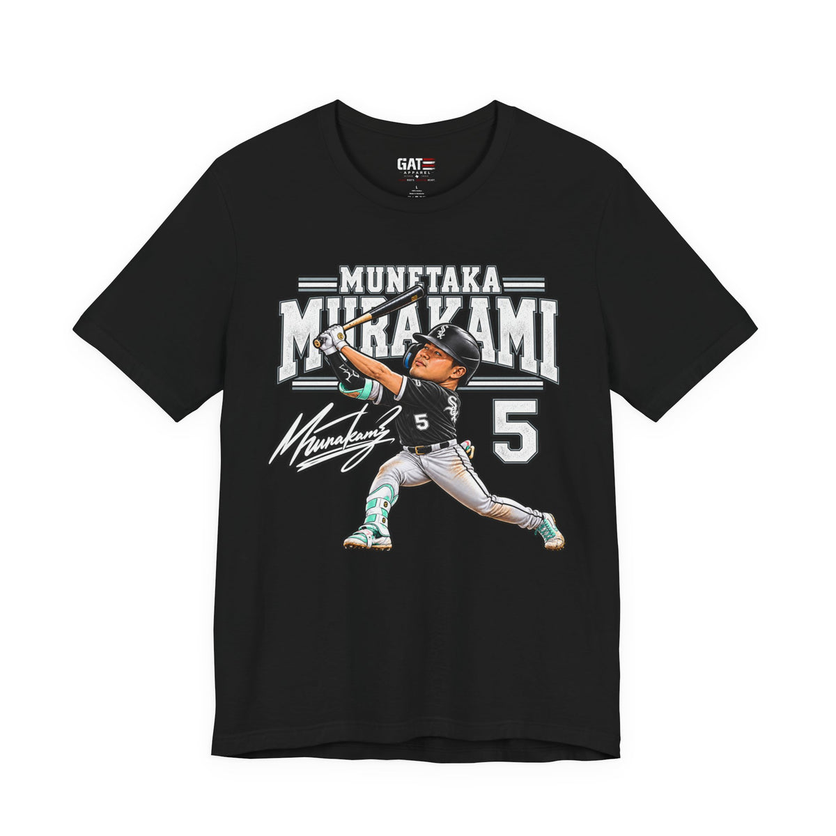 Munetaka Murakami #5 Chicago baseball big-head graphic tee front design