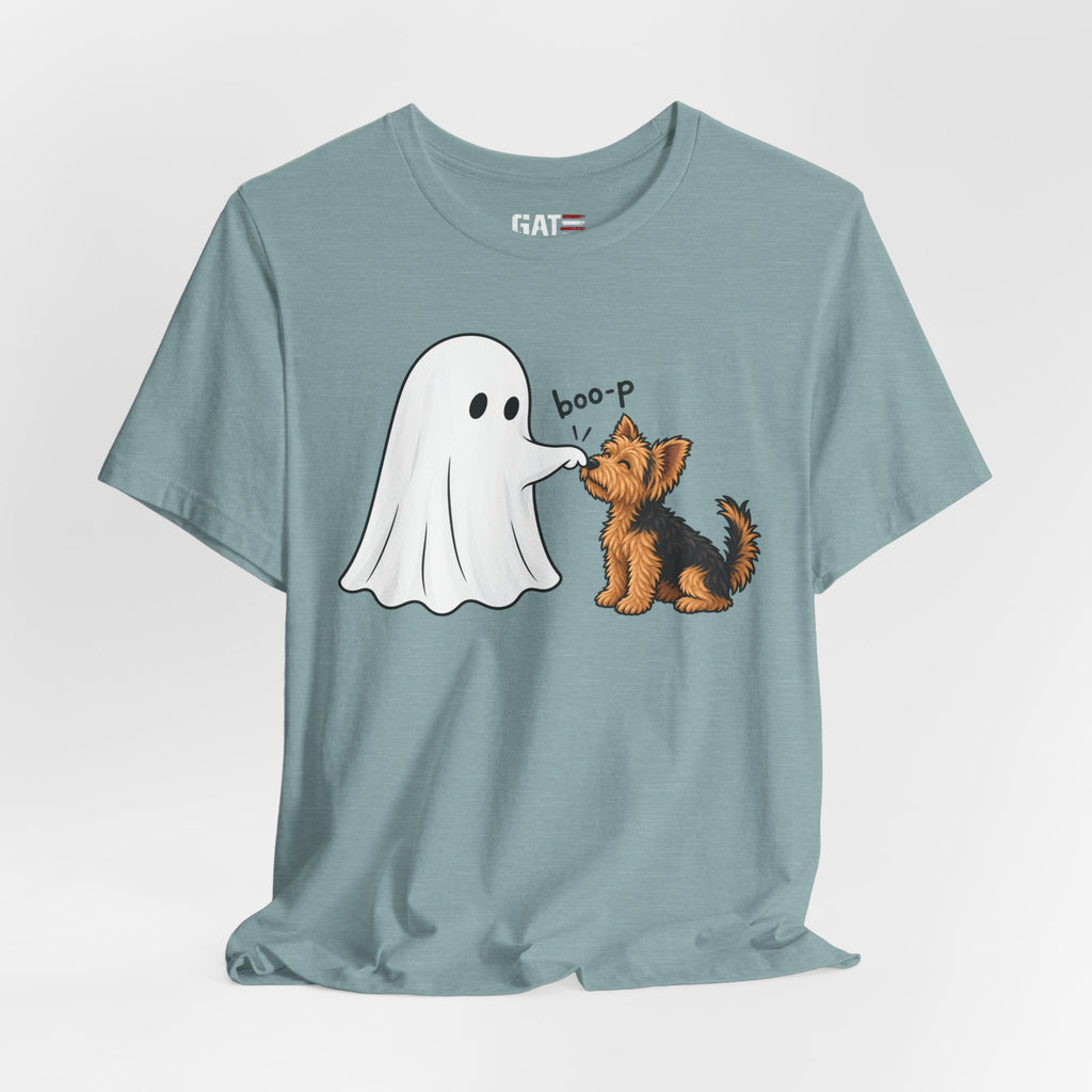 Halloween Ghost & Terrier— "boo-p" Cute Dog Halloween T-Shirt