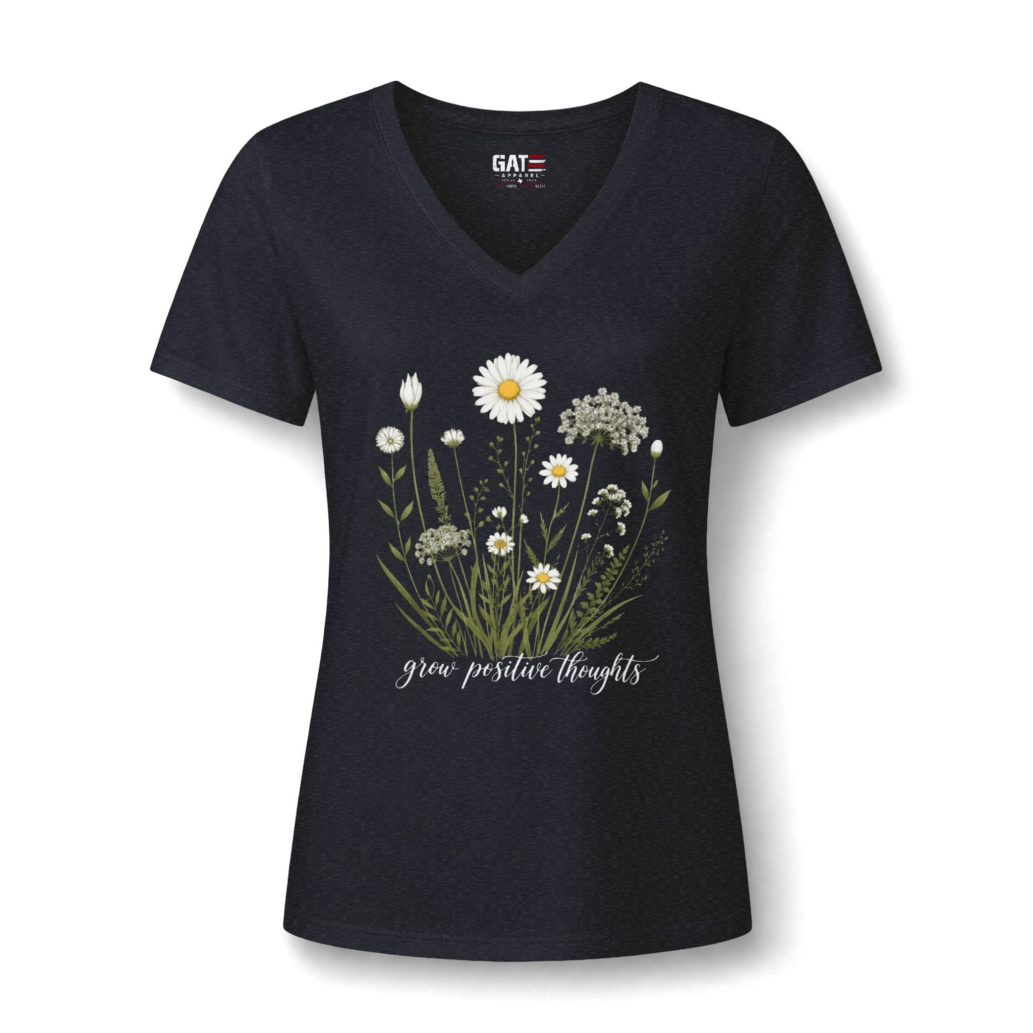 Daisy Wildflower V-Neck Tee — Give Positive Thoughts Floral Women's Shirt