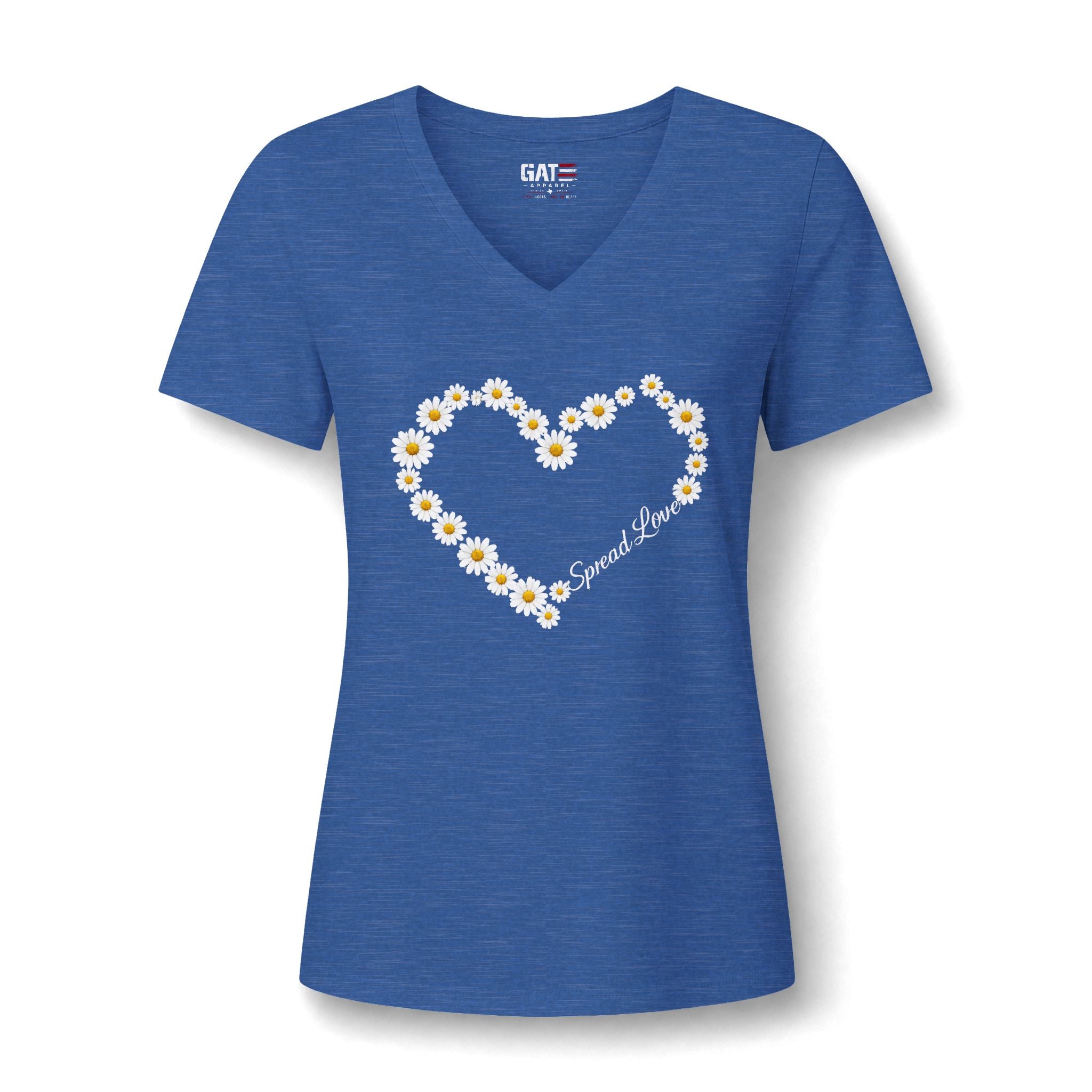 Women's Daisy Heart V-Neck Tee — 'Spread Love' Floral Graphic