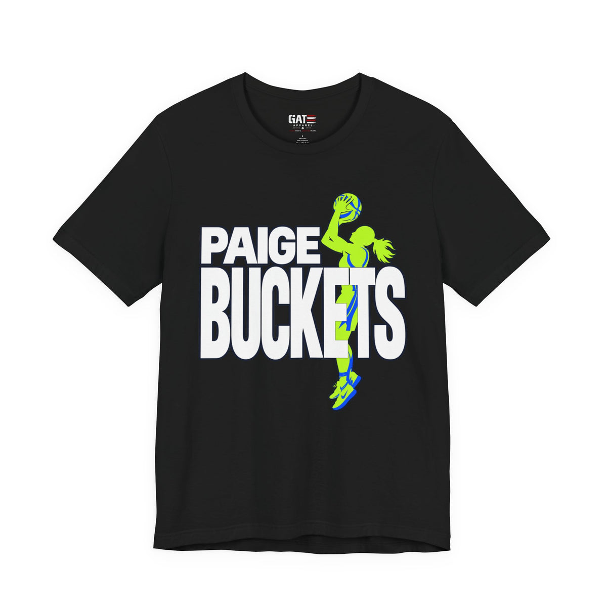 Paige Buckets basketball graphic tee with retro player design