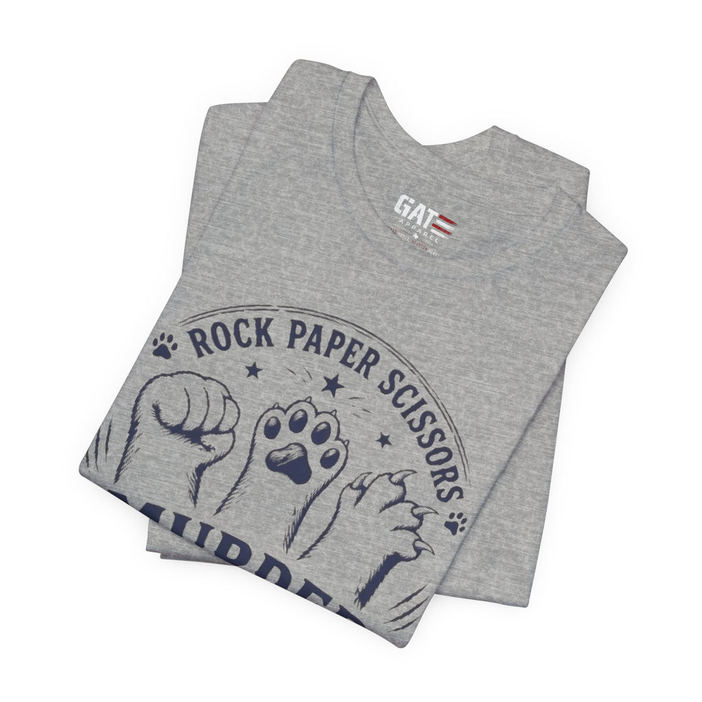 Rock Paper Scissors Murder Mittens Shirt, Funny Cat Lover Tee, Cat Paw Graphic T-Shirt, Cute Cat Mom Gift, Murder Mittens