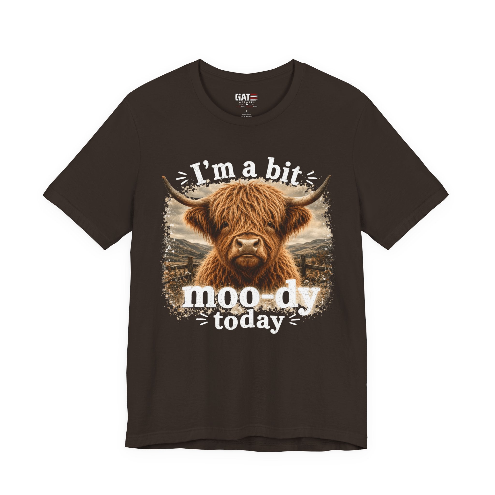 I’m a Bit Moo-dy Today Tee — Funny Highland Cow Graphic T-Shirt