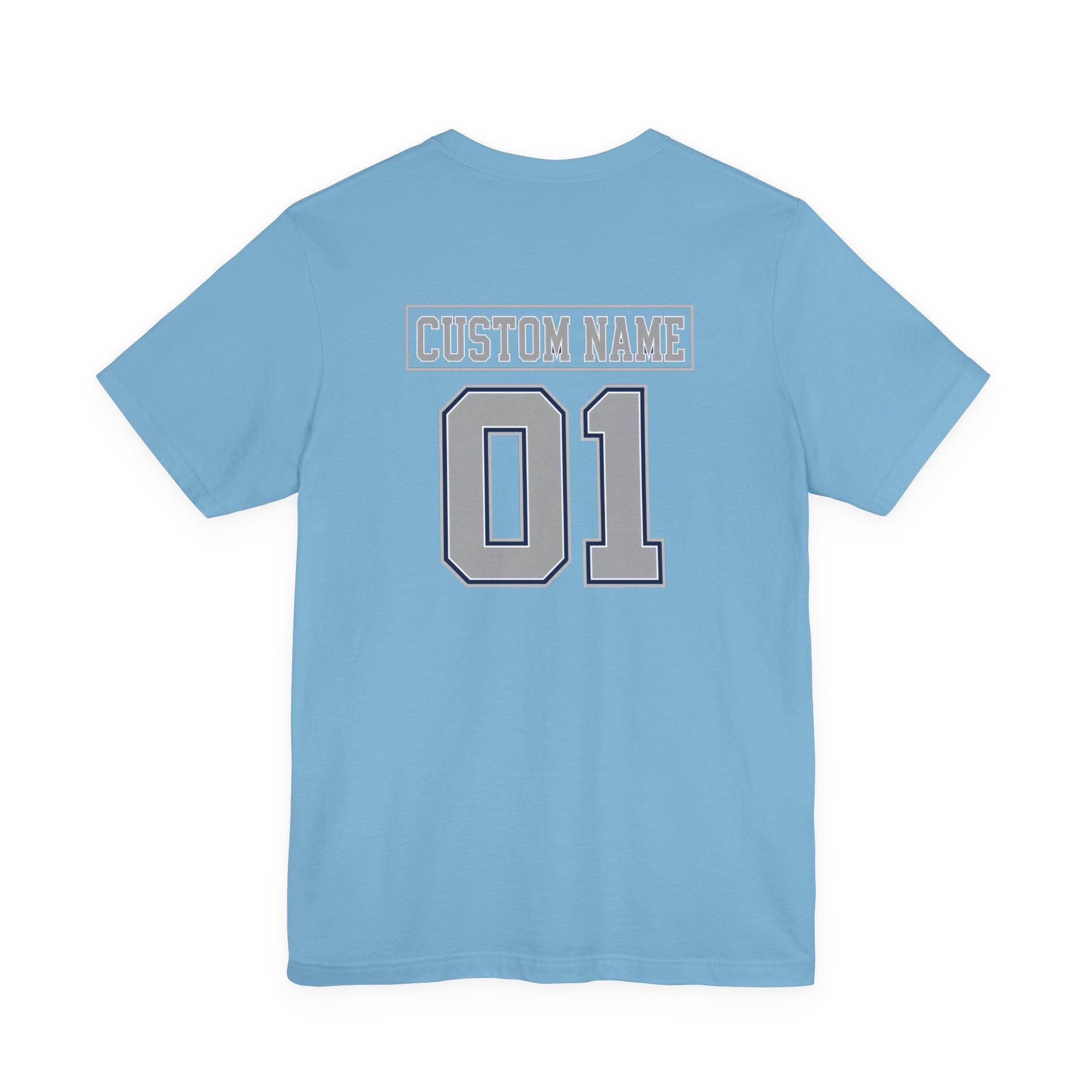 Custom Name and Number Shirt, Personalized Dallas Football Fan Tee, Blue and Silver Jersey Style Back Design