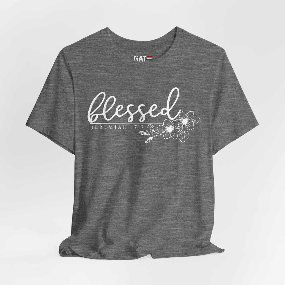 Blessed Floral Tee — 'Blessed' Script T-Shirt with Jeremiah 17:7 Bible Verse