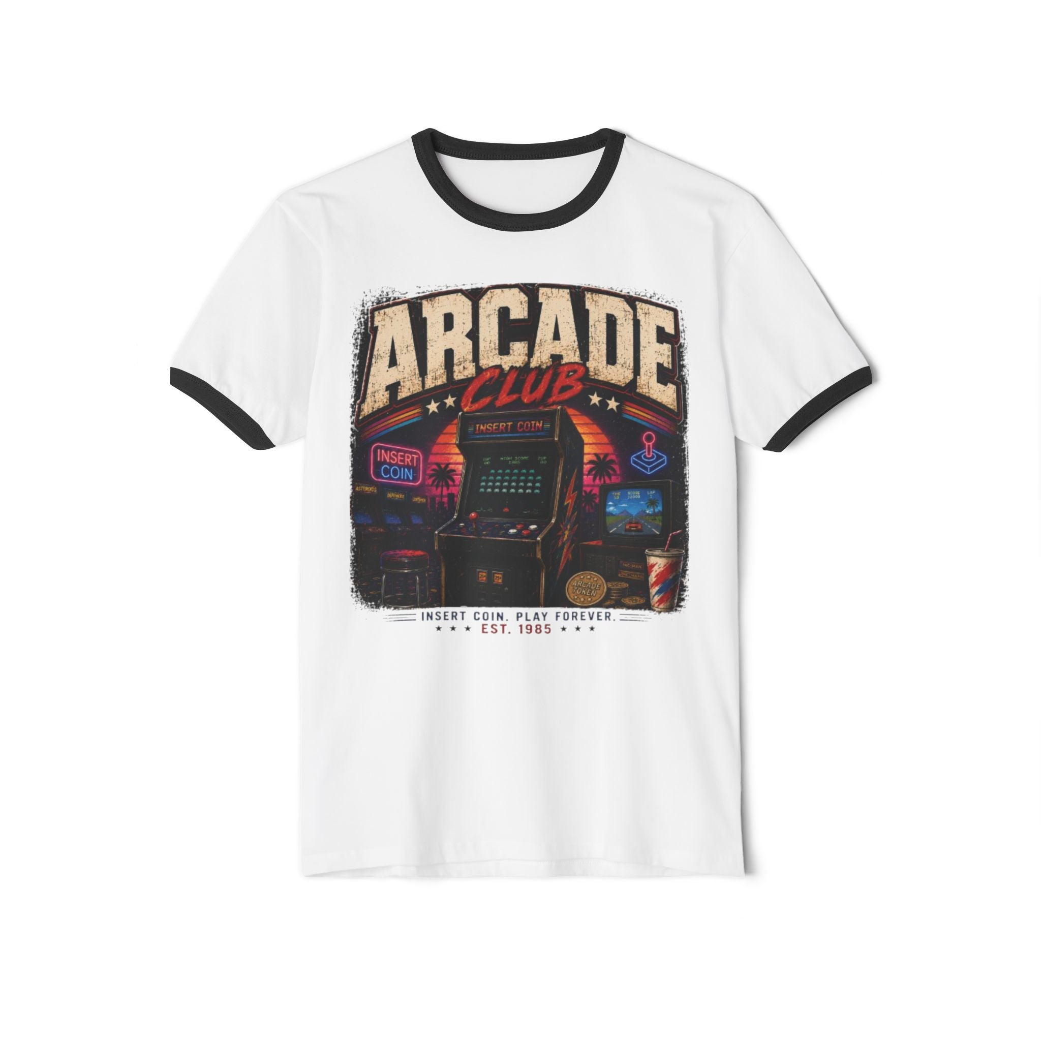 Arcade Club Retro Ringer Tee — Vintage Gaming Graphic T-Shirt
