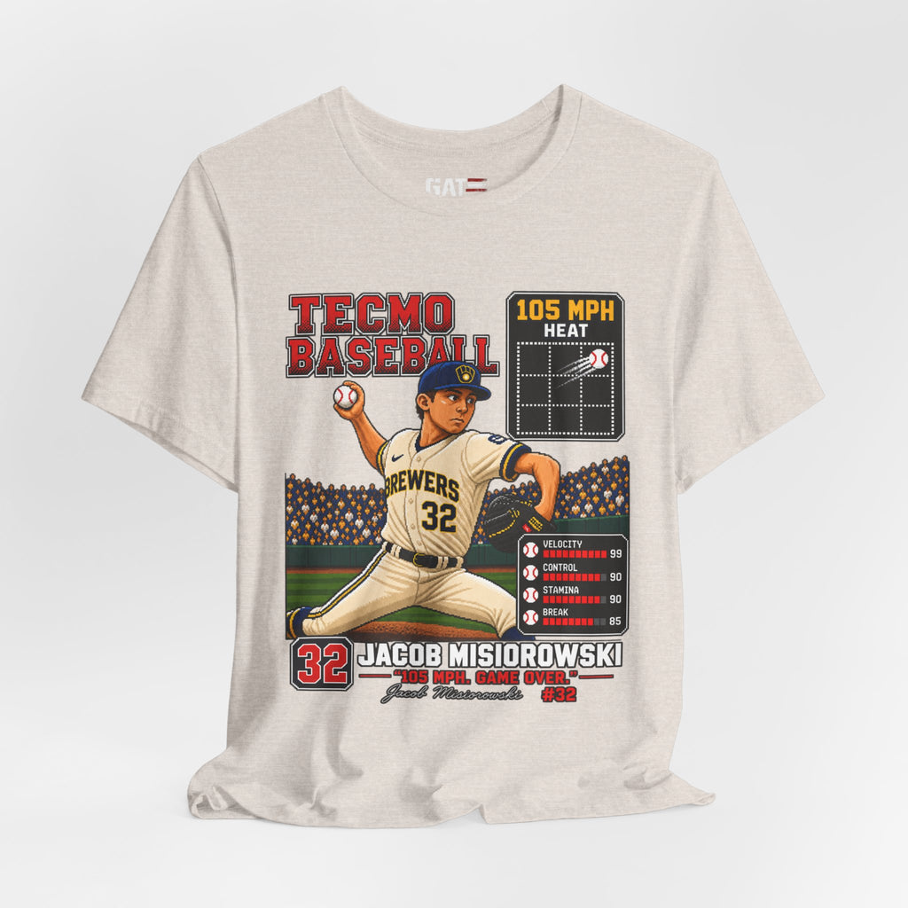 Tecmo Baseball Pitcher Graphic Tee — Jacob Misiorowski #32 Vintage Video Game Style