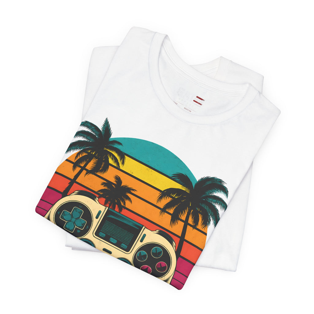 Retro Gaming Shirt, Gamer Sunset Tee, Video Game Controller Shirt, 80s Retro Gamer Gift, Beach Gaming T Shirt