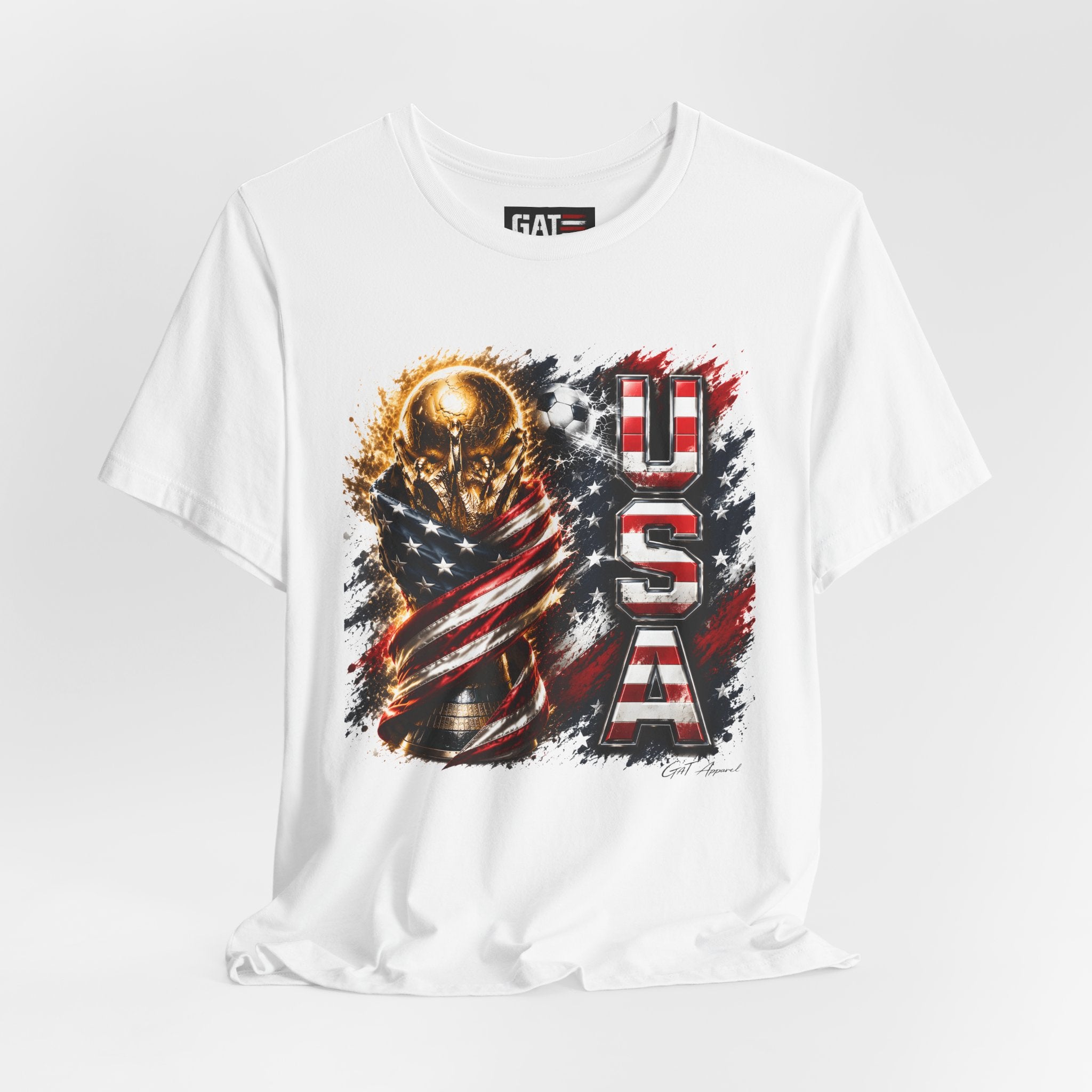 Team USA World Cup Patriotic World Cup Trophy Tee with American Flag & Bold USA Design