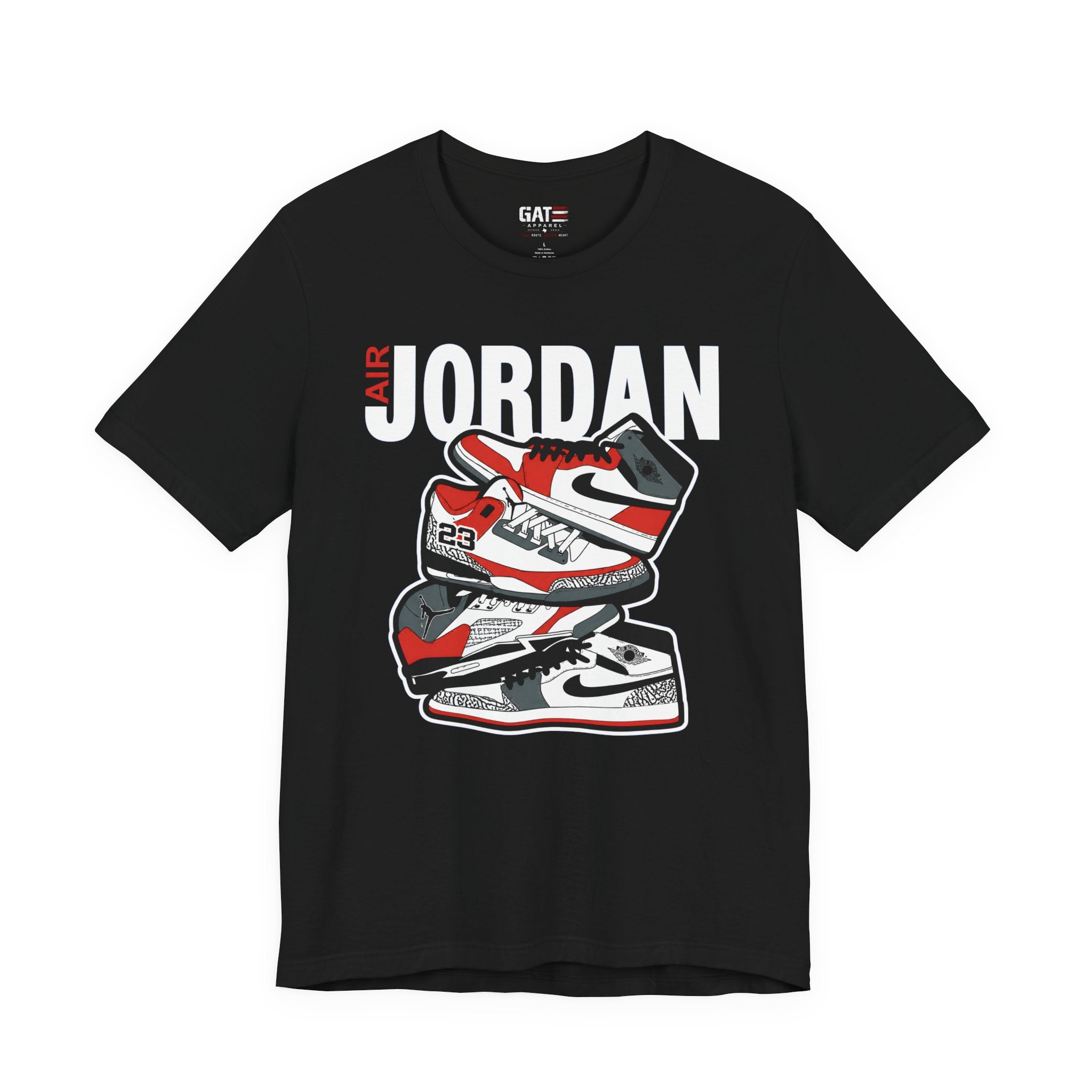 Jordan Sneaker Stack Tee — Retro Air Shoe Graphic T-Shirt