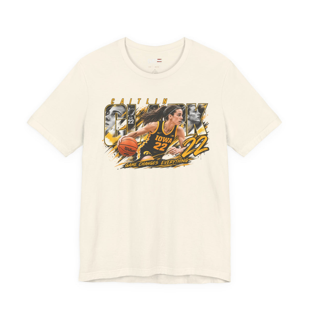 Caitlin Clark basketball player graphic T-shirt, cream front view