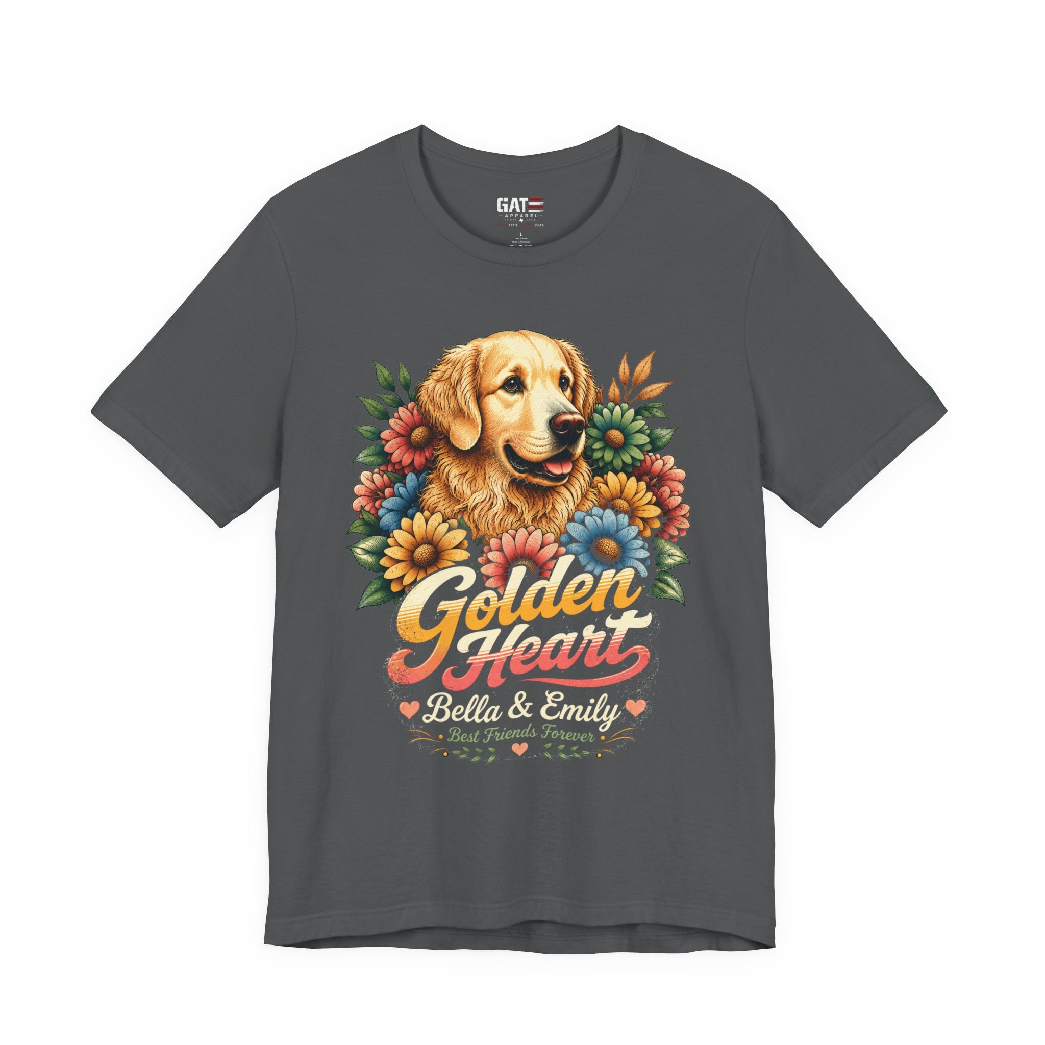 Golden Heart Golden Retriever T-Shirt — Personalized Pet Name Tee