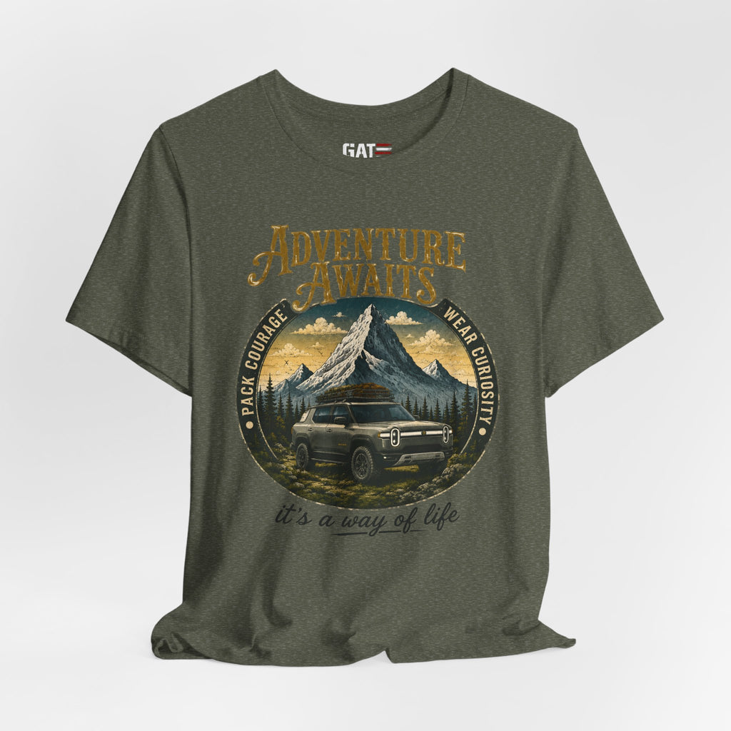 Adventure Awaits Shirt, Rivian Camping, Mountain Adventure Tee, Overlanding Shirt, Off Road SUV Graphic Tee, Outdoor, Nature Lover Shirt