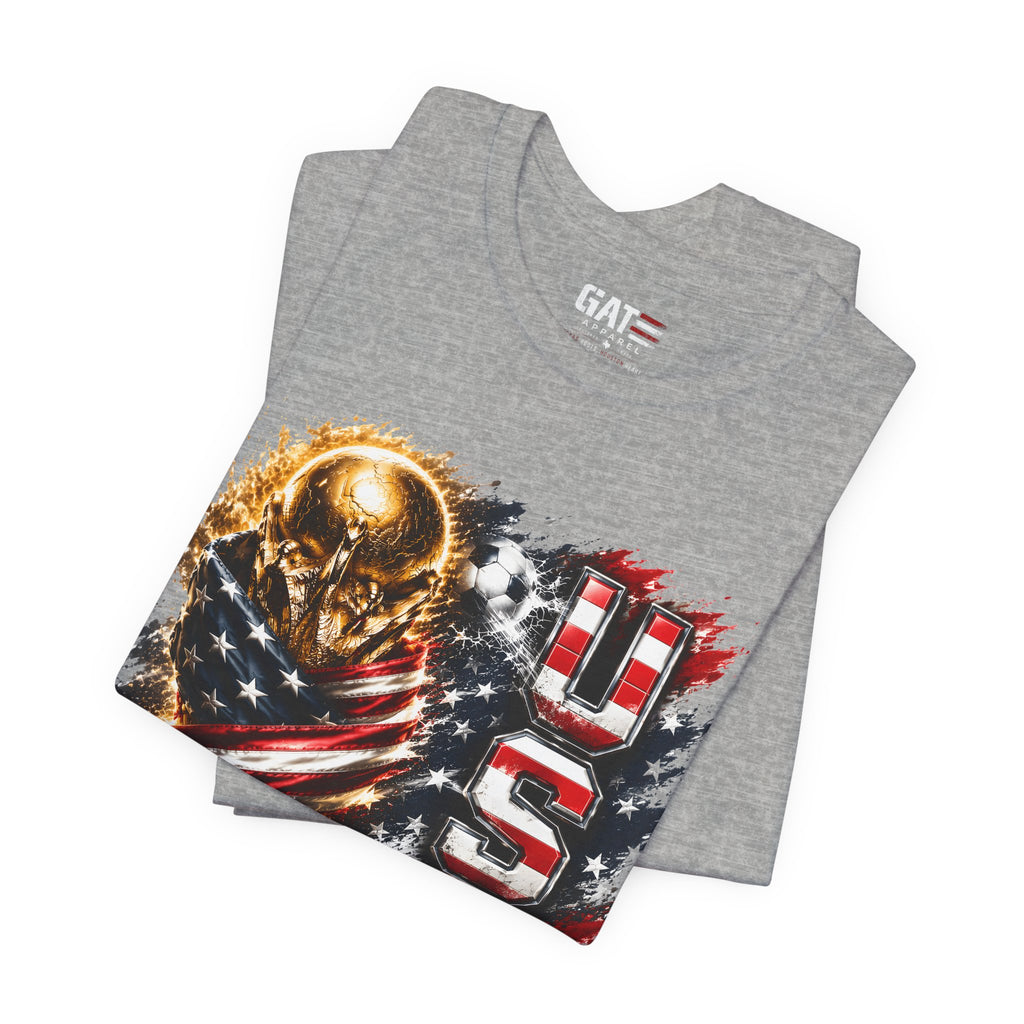 Team USA World Cup Patriotic World Cup Trophy Tee with American Flag & Bold USA Design