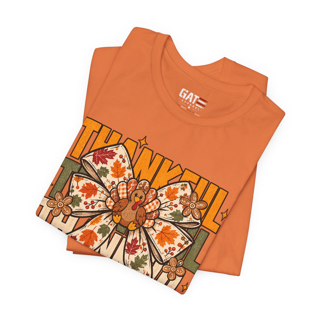 Thankful Bow Tee — Retro Fall Thanksgiving Graphic T-Shirt
